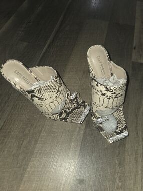 Cape Robbin Snake-Print Rhinestone Square-Toe Mules